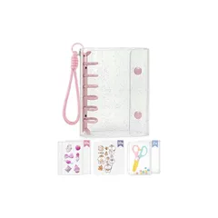 【新品】 GOKEI A7サイズ シール バインダー 【本体 リフィル10枚 10枚シール台紙 2枚チャック付きボケット 1個編み込みキーホルダー】 クリア PPシート カードポケット 手帳 プリ帳 A7ラメ ピンク 1