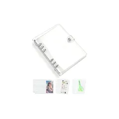 【新品】 [BIG masow] シール帳 透明 シールバインダー 6穴 シルバー A5サイズ ミニバインダー 女の子 【リフィル×20枚 チャック付きボケット×2枚 PPシート×2枚】 はさみ付き リフィル 手帳 カードスリーブ クリア プリ帳 シール台 1