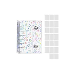 【新品】 シール帳 バインダー A7 星柄 透明 20枚リフィル付き シール収納ファイル クリアバインダー 女の子向け かわいい 手帳 アルバム DIYデコ (A7の星) 1