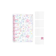 【新品】 zenoco シール帳 透明バインダー 推し活グッズ A7 女の子向け はがせる 6穴 シール収納 厚め 台紙付き（リフィル20枚セット・レーザースター・ピンク） 0