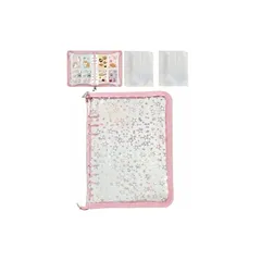 【新品】 LightBeam バインダー A5 シール帳 透明 推し活 6穴 ファスナー付き ラメ入り 差替ポケットリフィル20枚付き トレカ 収納 ファイル ケース コレクトブック 韓国風 デコ 手帳(ピンク） 1