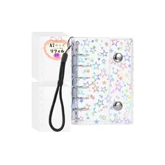 【新品】 シール帳 クリアバインダー 透明 A7 M5サイズ【リフィル20枚+ストラップ付き】はがせる ミニ 6穴 女の子 男の子 手帳 子供用 シール収納 推し活グッズ DIYデコ カードポケット コラージュノート(星柄, A7) 1