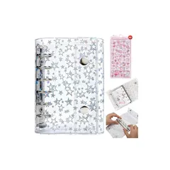 【新品】 シール帳 透明 シールバインダー 女の子 クリアバインダー はがせる A6 A7サイズ リフィル20枚付き 立体シール1枚付き 星柄タイプ ダブルスナップ留め シルバー金具 詰め替え可能 推し活グッズ (M5) 1