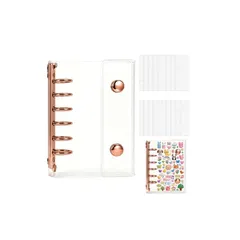 【新品】 【Bookwarm】A7サイズ クリアタイプ 透明シール帳バインダー，リフィル×20付き 手帳，プラバン・カード収納に，推し活/コラージュノートに最適 女の子向け プリクラ帳や小物整理に、女の子へのギフトにも最適 (ローズゴールド) 0