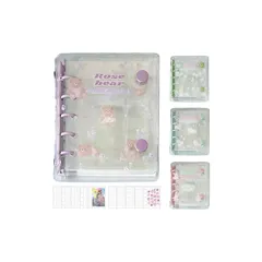 【新品】 DELUXEFOX シール帳 透明 M5 女の子 リフィル×10枚 ミニ 5穴 バインダー 両面PPシートカードポケット シール台紙 手帳 クリア プリ帳 カードスリーブ 透明 シール帳 可愛い おしゃれ 大容量 高透 厚手素材 (パープル・くま 1