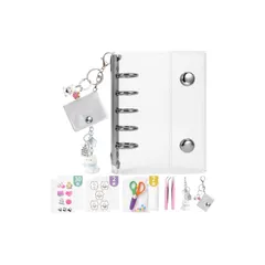 【新品】 【デザイナーオリジナル限定モデル】シール帳 女の子 プラバン 透明 M5サイズ ミニ バインダー 【リフィル×30枚、チャック付きボケット×2枚 、下敷き×2枚、キーホルダー式mini帳、ピンセット×2点、猫ちゃんチャーム×2点】 クリアバインダ 1