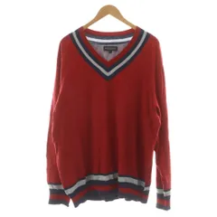 ブルックスブラザーズ BROOKS BROTHERS セーター ニット XL 赤 レッド 紺 ネイビー Vネック 長袖 ラインデザイン /RP ■GY58
