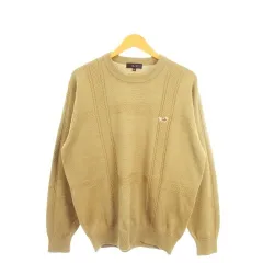 ダックス DAKS ニット セーター L 茶 ブラウン 長袖 クルーネック 編み柄 チェック ワンポイント /MN28 ■GY61のサムネイル