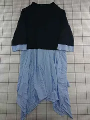 ◇ ⊇ ザラ ZARA WOMAN 異素材切替ワンピース ブラック系×ブルー系 レディース Lサイズ E  【1512220072211】