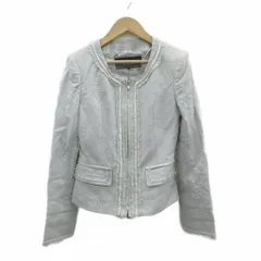 ボディドレッシングデラックス BODY DRESSING Deluxe ノーカラージャケット 36 ライトグレー  フリンジ装飾 ジップアップ ミドル丈 /YS59 ■GY58のサムネイル