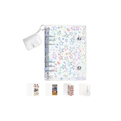 【新品】 シール帳 A6 透明 シール帳 女の子 台紙 6穴 バインダー はがせる クリア 大きめ 大容量 手帳【クリアラメ ミニシール帳×1個 1マス リフィル×10枚 3マス リフィル×10枚 PPシート×2枚 収納袋×2枚】SUPOTSUDAY キラ 1