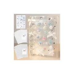 【新品】 Petyume シール帳 A7 透明クリアバインダー 6穴 台紙リフィル 計20枚（替換用10枚＋剥がせる台紙10枚） 表紙デコシール付き 再はがし対応 多くの種類のシールに対応 シール・トレカ・写真収納 PET素材 軽量 防水 推し活 (A7シ 0