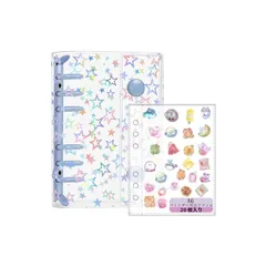 【新品】 透明 シール帳 A6 クリアバインダー【バインダー1個＋リフィル20枚】透明 PP シート 星柄 ホログラム ミニ手帳 6穴 シール収納 ポケット スリーブ 女の子 コラージュノート 推し活 カード・写真整理 文房具 (星柄タイプA6-(ブルー) 0