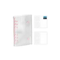 【新品】 BUPVIOOD シール帳 セット 透明 A6 19.6x13.2cm 132g 6穴 大きめ 女の子 はがせる 詰め替え シール交換 シール収納 推し活グッズ ポケットリフィル10枚付き (ピンク, A6) 0