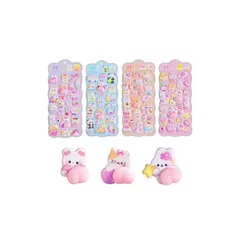 【新品】 ぷにぷに 立体3Dシール 4枚セット かわいい動物キャラクター ご褒美ステッカー 手帳 ノート スマホデコ スクラップブック シール帳用 パステルカラー 子供・女の子向け 景品 プレゼント 0