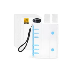 【新品】 シール帳 透明 A6サイズ はがせる 女の子 シールバインダー シール手帳 クリアバインダー 6穴 シール収納 推し活グッズ シール台紙10枚セット 3層構造 PPシート2枚&専用ストラップ付き（ブルー） 1