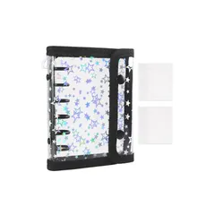 【新品】 Weryer シール帳 A7 ブラック 透明 クリアバインダー ミニ6穴リング式【リフィル20枚付き】 プラバン対応 推し活・コラージュ用 手帳 スナップボタン留め 7色選択可 レーザースター (ブラック, A7) 1