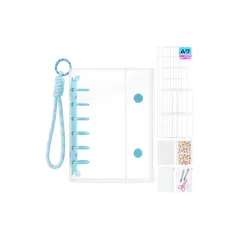 【新品】 gomura 透明 シール帳 A7サイズ はがせる シールバインダー 6穴 女の子 シール手帳 クリアバインダー シール収納 推し活グッズ 【シール台紙20枚】 3層構造 PPシート2枚 カードポケット2枚 下敷き 2枚 (スカイブルー, A7) 1