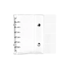 【新品】 シール帳 透明 A7 バインダー 6穴リング式 リフィル20枚付き 3層構造 カードポケット&PET透明シート はがせる シール台紙 推し活 コラージュノート (シルバー) 0