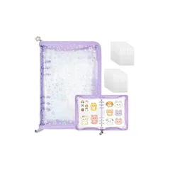 【新品】 TIANTHH シール 手帳 透明 大きめ A5 星柄シールバインダー 収納バインダー クリアシール手帳 ステッカー収納アルバム 女の子 はがせる 6穴 20枚透明ポケット付き 収集整理展示に最適 (パープル) 0