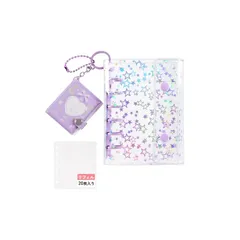 【新品】 シール帳 透明 女の子 A7 バインダー クリア プラバン 6穴 シール ポストカード 写真収納 トレカ PPシート カードポケット 手帳 プリ帳 推し活 グッズ 【リフィル×20枚 ミニアルバム付き】(星柄・パープル)