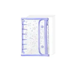 【新品】 シール帳 透明 A7 透明バインダー クリアバインダー 6穴 10枚リフィル付き かわいい はがせる おしゃれ シールを見えるまま収納 防水耐汚れ素材 ホログラム星柄入り（パープル） 0