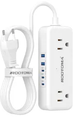 ROOTOMA 変換プラグ Cタイプ 韓国 コンセント 海外旅行用 変換アダプター 1.5m延長コード付き｜AC差込口4個＋USBポート5個（USB-C×3）｜韓国・イタリア・スペイン・ドイツ・ベトナム・フランス・トルコなどの国に対応