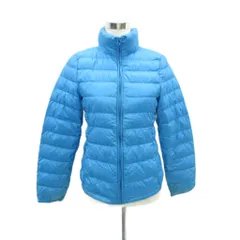ユニクロ UNIQLO ダウンジャケット ナイロン M 水色 ライトブルー スタンドカラー ジップアップ 収納袋付き ミドル丈 /YS1 ■GY58