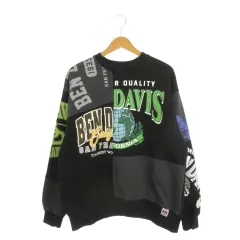 ベンデイビス BEN DAVIS トレーナー スウェット 裏起毛 M 黒 ブラック 長袖 パッチワーク プリント /AH1 ■GY63