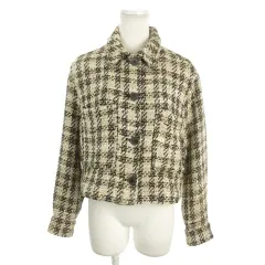 ザラ ZARA ツイードジャケット 上着 M ベージュ チェック 襟付き 長袖 /MN27 ■GY59