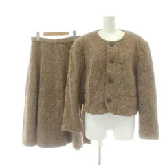 キース KEITH セットアップ 上下 ノーカラージャケット シングル フレアスカート ロング ネップ ウール 茶 ブラウン /PP ■GY59のサムネイル