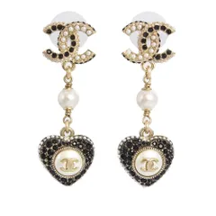 シャネル AB9397 ココマーク ラインストーン パール ハート ゴールド ブラック スイング ピアス CHANEL（未使用　展示品）
