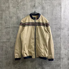【k-155】ブルゾン ベージュ ネイビー ライン ジャケット L相当 ジップアップ メンズ カジュアル