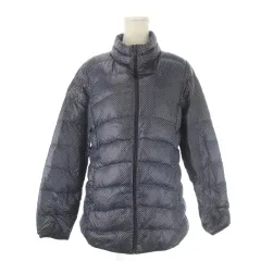 ノーブランド ダウンジャケット 上着 L 紺 ネイビー ドット柄 スタンドカラー 長袖 /CK35 ■GY59