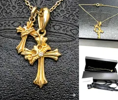 レア　美品　Justin Davis　ジャスティンデイビス　K18 YG ダブル クロス ネックレス　ダイヤモンド　クラウン　ギャラ ケース付き　イエローゴールド　ダイヤ　ダーリンクロス　925 ゴールドフィニッシュ