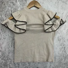 GRL グレイル 配色 フリル オープン ショルダー ニット トップス ホワイト Mサイズ ◯□