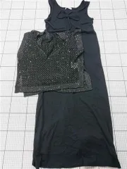 ◇ ⊂ ショコラフィネローブ ノースリーブワンピース＆メッシュベストセット ブラック系 レディース E  【1602130010233】