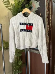 トミー ジーンズ ケーブル ニット クロップド フーディー #csz553