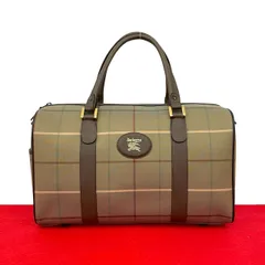 極 美品 Burberrys バーバリーズ ヴィンテージ シャドーホース ノバチェック キャンバス レザー ボストンバッグ カーキ ブラウン 44597