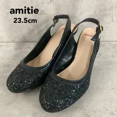 amitie アミティエ グリッターバックバンドパンプス ブラック 日本製 Made in Japan ラメ キラキラ ポインテッドトゥ エナメル ストラップ ヒール サンダル ドレスシューズ パーティー フォーマル  23.5cm  ★ ■◆