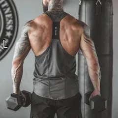 [L ]メンズ ファッション 服 男性用 オシャレ シンプル 大人 かっこいい ストリート ベスト 夏 アメリカンマッスル フィットネス スリング ローカット ノースリーブ ストレッチ トレーニング 速乾 タンクトップ 