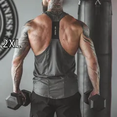[2XL ]メンズ ファッション 服 男性用 オシャレ シンプル 大人 かっこいい ストリート ベスト 夏 アメリカンマッスル フィットネス スリング ローカット ノースリーブ ストレッチ トレーニング 速乾 タンクトップ 