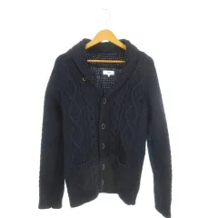 シップス SHIPS カーディガン ウール M 紺 ネイビー 長袖 ショールカラー ケーブルニット /MN25 ■ECC001