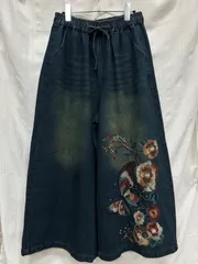 刺繍柄デニムワイドパンツ