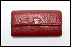 ■CHANEL 16番台 カメリア SV金具 レザー 2つ折り長財布 シャネル ■0219uj38363