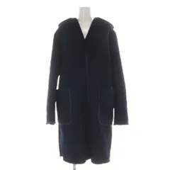 コムサイズム COMME CA ISM フェイクムートン コート 11 紺 ネイビー フード付き スエード 長袖 パッチポケット ミドル ハーフ丈 /GR ■GY58