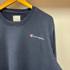古着 XL スウェット Champion チャンピオン ワンポイントロゴ 刺繍 クルーネック トレーナー 紺 ネイビー