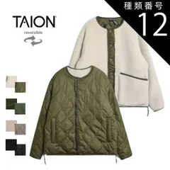 種類12：OLIVE/XL タイオン ミリタリー リバーシブル クルーネック ダウンジャケット TAION-R104BML-1 メンズ レディース ユニセックス 黒/ブラック/ベージュ/オリーブ M/L/XL ボアジャケット フリース 軽量 暖かい アウター 