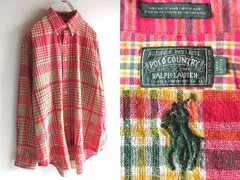 希少 90sビンテージ POLO COUNTRY RALPH LAUREN ポロカントリー ラルフローレン ロゴ刺繍 マドラスチェックシャツ L RN41381 USA企画