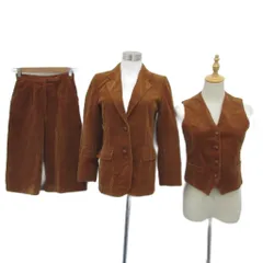 ニューヨーカー NEWYORKER セットアップ 上下 3点セット テーラードジャケット シングルボタン 総裏地 ミドル丈 ベスト ジレ 前開き Vネック フレアスカート ミモレ丈 コーデュロイ 上9 下7 ライトブラウン /YS6 ■GY58